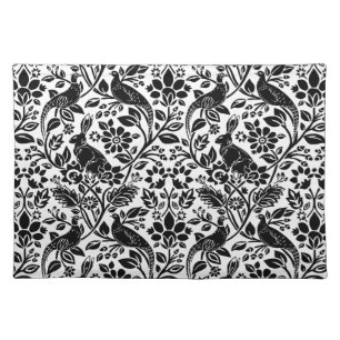 Pheasant and Hare Pattern, White and Black Cloth P Placemat
