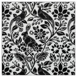 Pheasant and Hare Pattern, White and Black Fabric