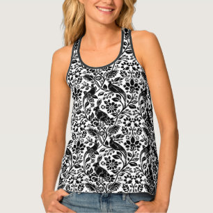 Pheasant and Hare Pattern, White and Black Tank Top