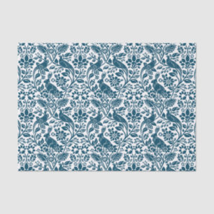 Pheasant and Hare Pattern, White and Dark Blue Tissue Paper
