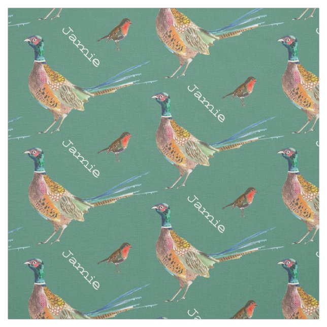Pheasant and Robin Bird Pattern Personalized Fabric (Swatch)