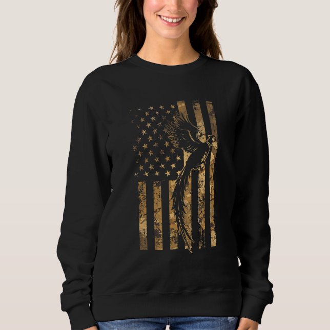 Pheasant Bird Hunter American Flag Camouflage Phea Sweatshirt (Front)