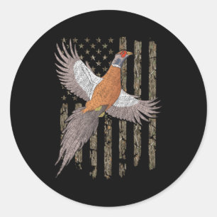 Pheasant Bird Hunting Usa American Flag Tree Camou Classic Round Sticker