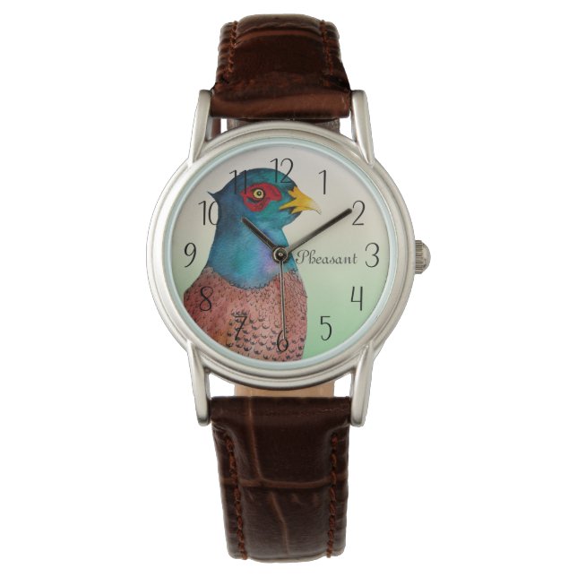 Pheasant Bird Watercolor Painting Watch (Front)