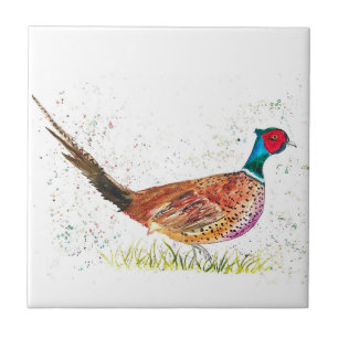 Pheasant Bird Wildlife Watercolor Colorful Ceramic Tile