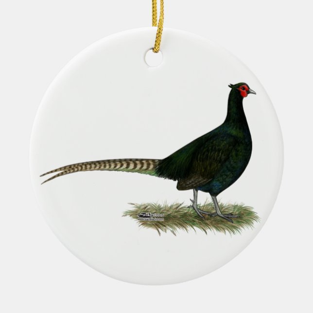 Pheasant Black Rooster Ceramic Ornament (Front)