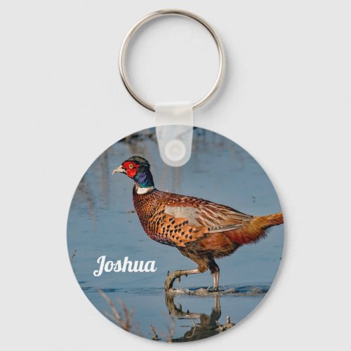 Pheasant Blue Water Photo Keychain