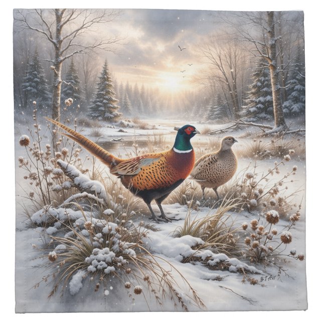 Pheasant  cloth napkin (Front)