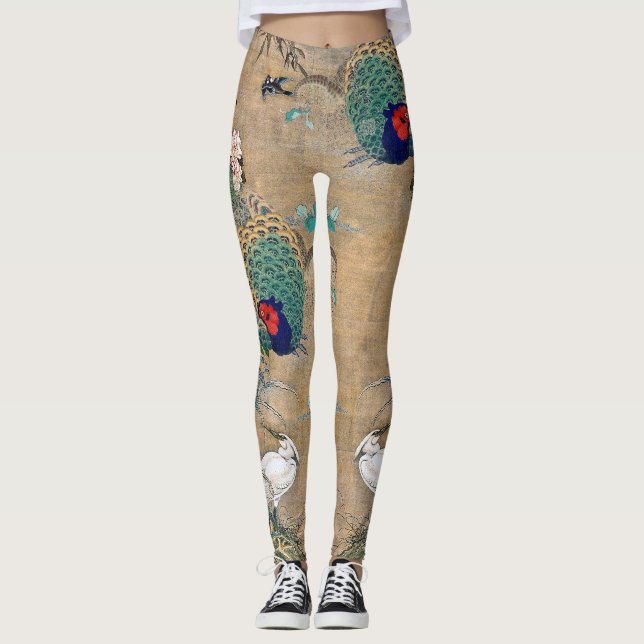 Pheasant Egret Bird Floral All Over Print Leggings (Front)