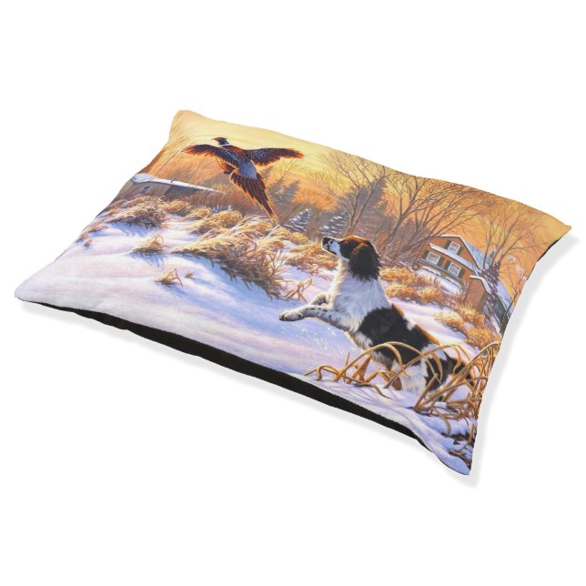 Pheasant Encouraged To Take Flight Dog Pet Bed (Angled)