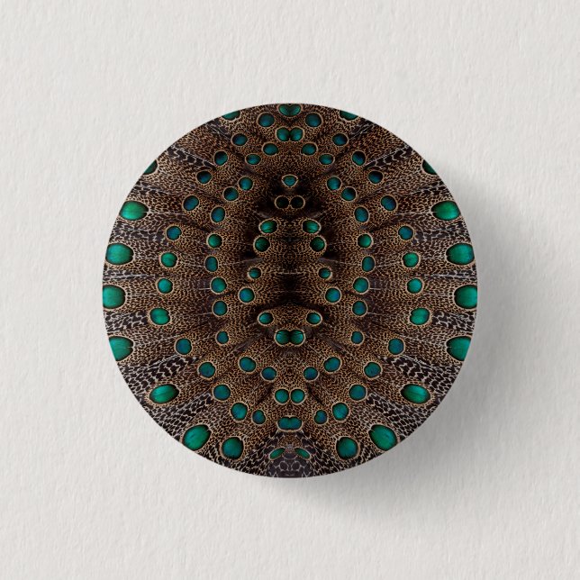 Pheasant Feather Fractal Design Button (Front)