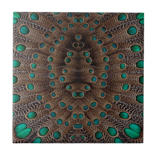 Pheasant Feather Fractal Design Ceramic Tile