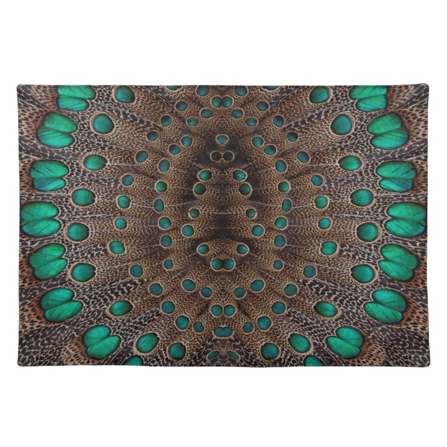 Pheasant Feather Fractal Design Cloth Placemat (Front)