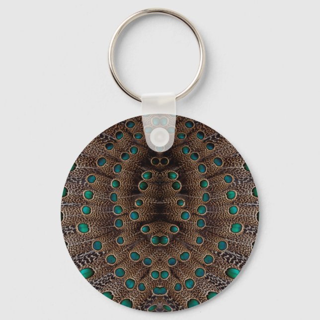Pheasant Feather Fractal Design Keychain (Front)