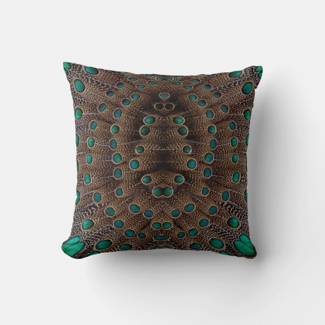 Pheasant Feather Fractal Design Throw Pillow (Front)
