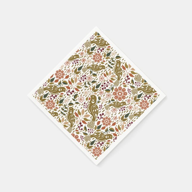 Pheasant Folk Art Cocktail Napkin Fall Party Decor (Corner)