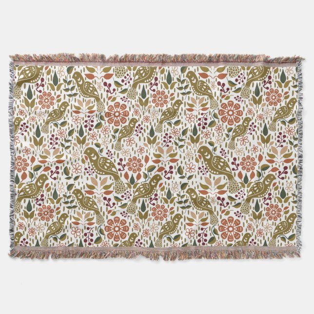 Pheasant Folk Art Throw Blanket Autumn Home Decor (Front)