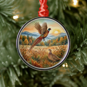 Pheasant Forever . Watercolor art   Metal Ornament