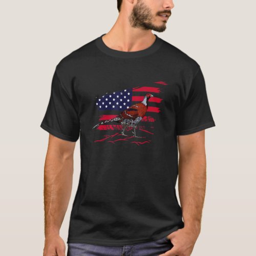 Pheasant Hunter for Pheasant with american flag T_Shirt