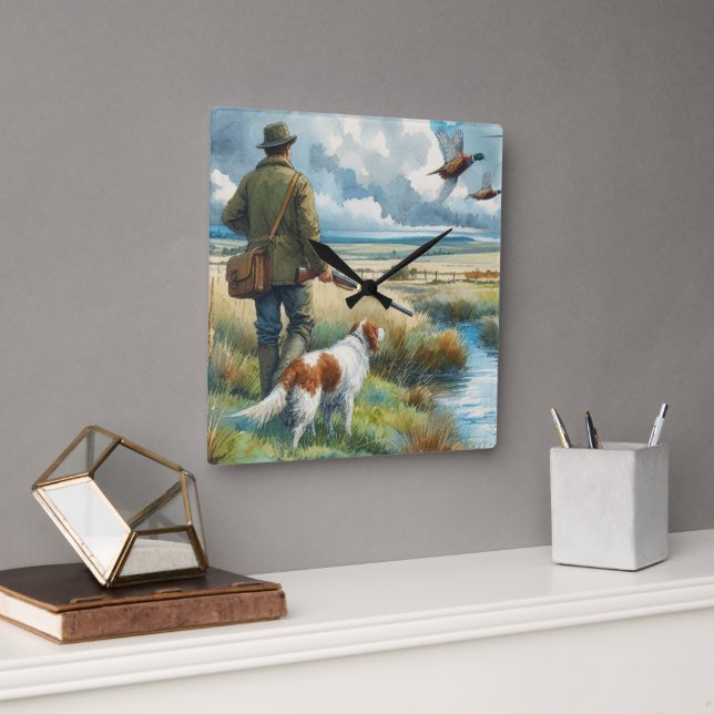 Pheasant Hunter with Dog  Wildlife Wall Clock (Office)