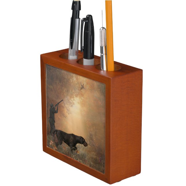 Pheasant hunting canvas print desk organizer (In Situ)
