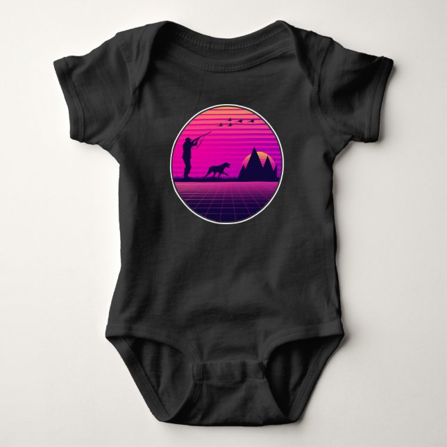 Pheasant Hunting Upland Bird Hunter Dog Vaporwave Baby Bodysuit (Front)