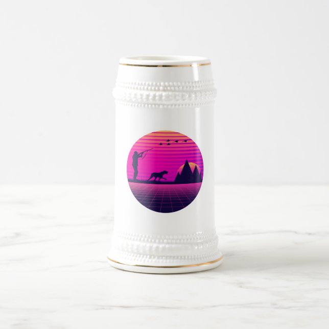 Pheasant Hunting Upland Bird Hunter Dog Vaporwave Beer Stein (Center)