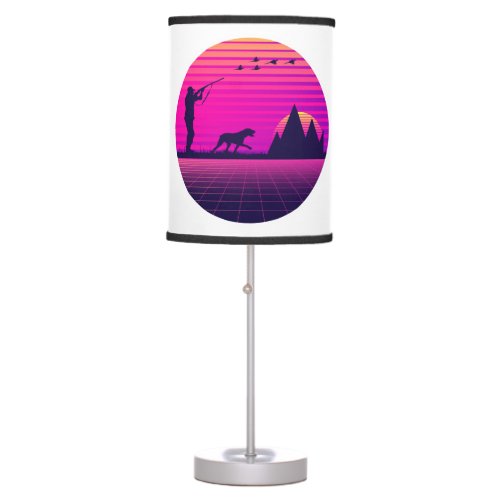 Pheasant Hunting Upland Bird Hunter Dog Vaporwave Table Lamp