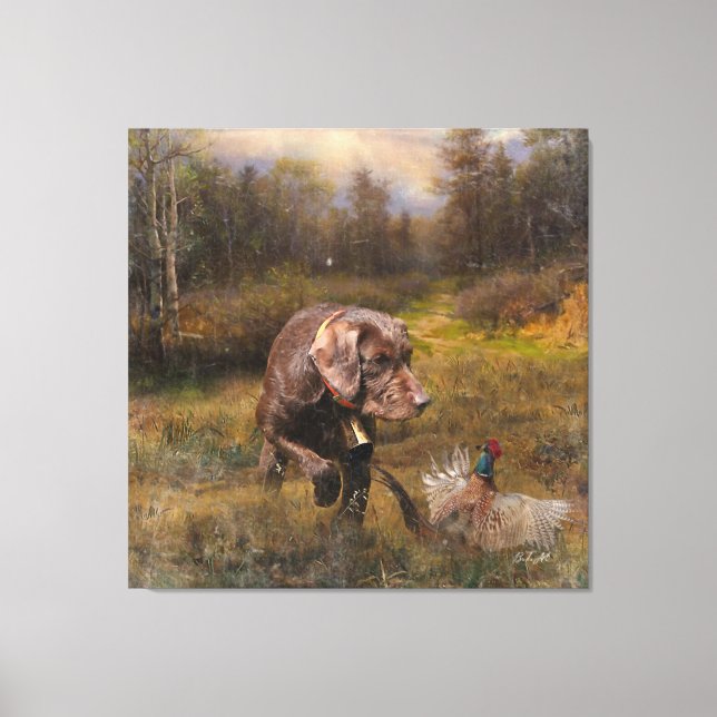 Pheasant Hunting with a Pudelpointers Canvas Print (Front)