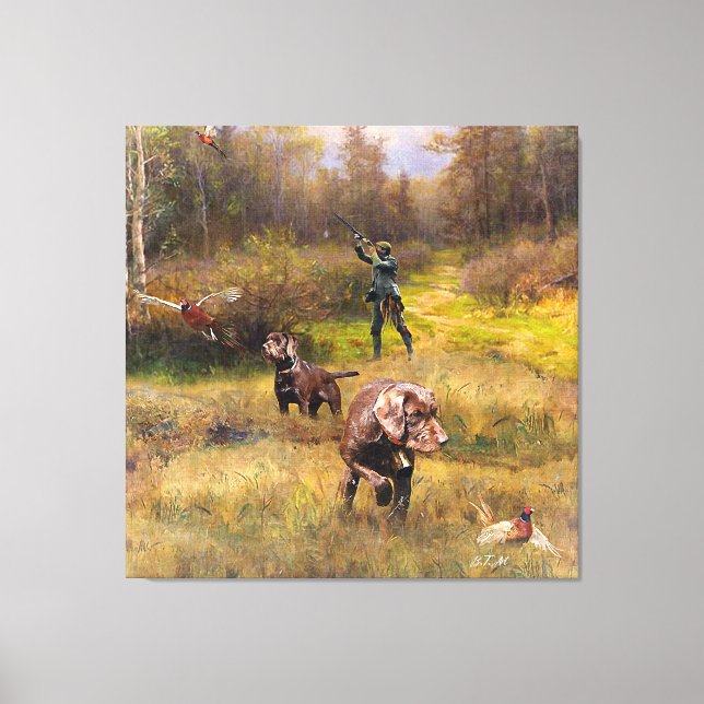 Pheasant Hunting with a Pudelpointers Canvas Print (Front)