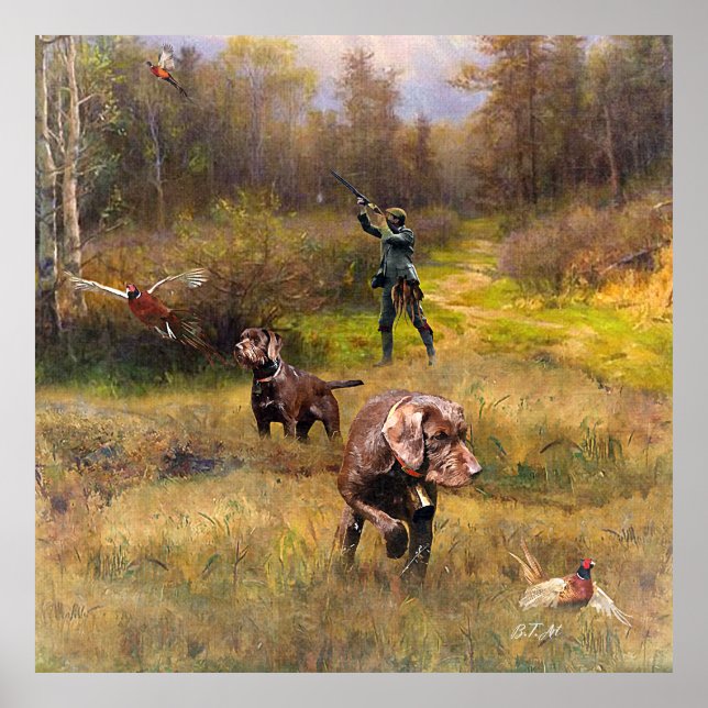 Pheasant Hunting with a Pudelpointers Poster (Front)