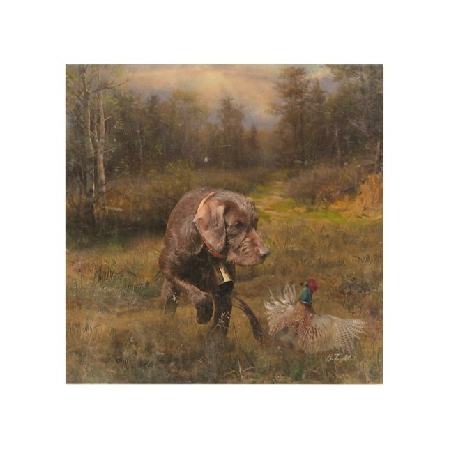 Pheasant Hunting with a Pudelpointers Wood Wall Art (Front)