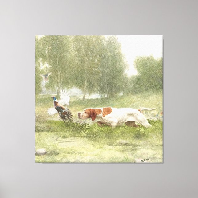 Pheasant Hunting with Pointer Canvas Print (Front)