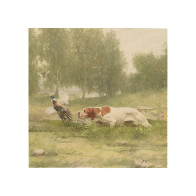 Pheasant Hunting with Pointer   Wood Wall Art (Front)