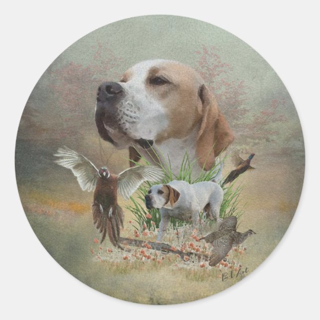 Pheasant Hunting with Pointers, Art    Classic Round Sticker (Front)
