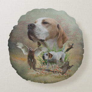 Pheasant Hunting with Pointers, Art   Round Pillow