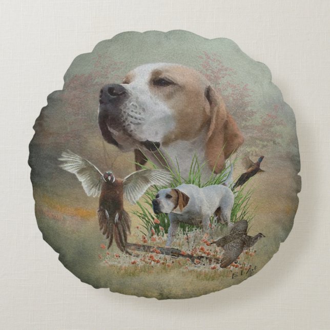 Pheasant Hunting with Pointers, Art   Round Pillow (Front)