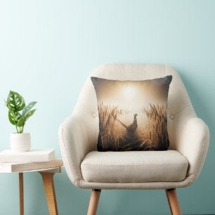 Pheasant in a Wheat Field Throw Pillow
