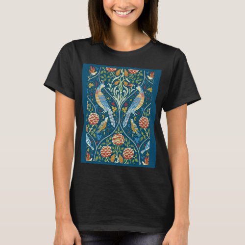 Pheasant in Blue by William Morris    T_Shirt