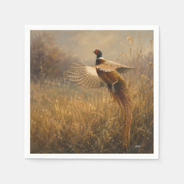 Pheasant in Golden Flight Napkins (Front)