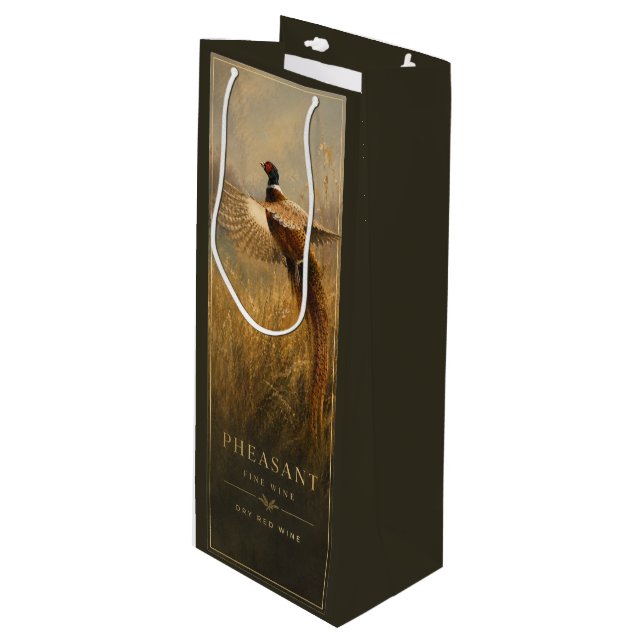 Pheasant in Golden Flight Wine Gift Bag (Front Angled)