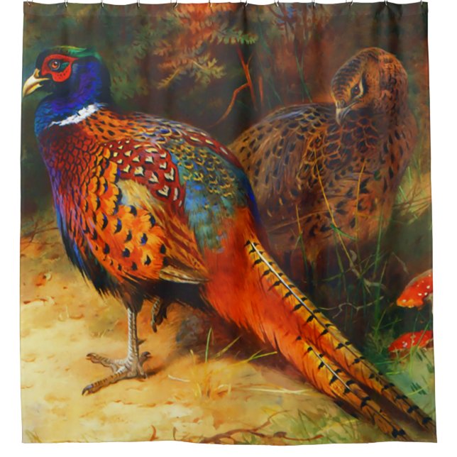 Pheasant Pair Shower Curtain (Front)