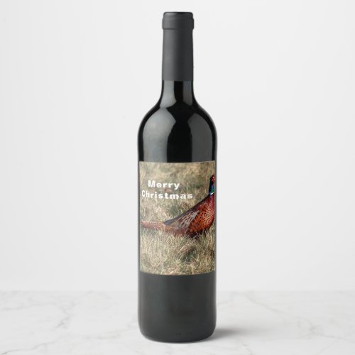 Pheasant Photo Christmas Wine Label