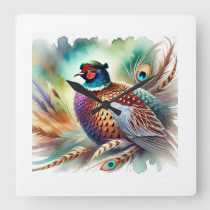 pheasant pigeon 230924AREF108 - Watercolor Square Wall Clock