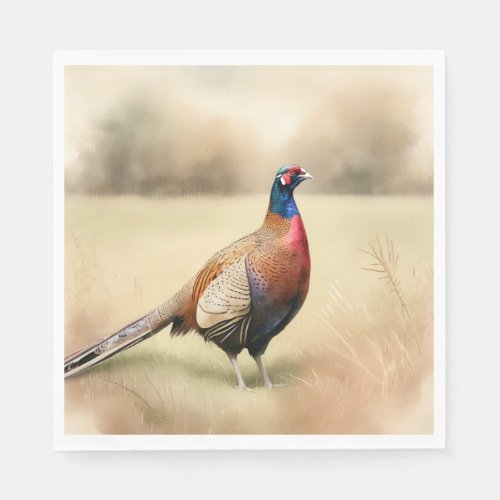 Pheasant Portrait In Golden Meadow Napkins