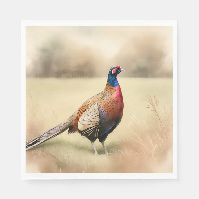 Pheasant Portrait In Golden Meadow Napkins (Front)