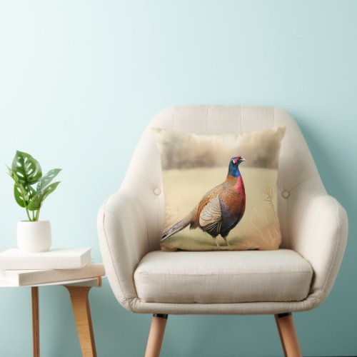 Pheasant Portrait In Golden Meadow Throw Pillow