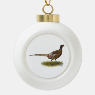 Pheasant Rooster Ceramic Ball Christmas Ornament
