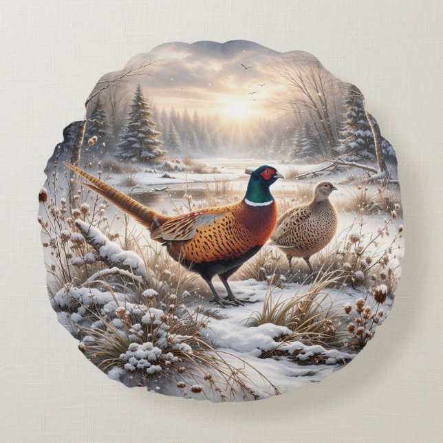 Pheasant  round pillow (Front)