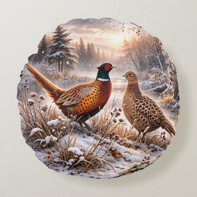 Pheasant  round pillow (Front)